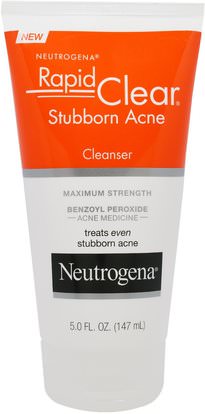 Neutrogena, Rapid Clear, Stubborn Acne Cleanser, Maximum Strength, 5.0 fl oz (147 ml) ,الصحة، حب الشباب، نوع الجلد حب الشباب الجلد المعرضة، العناية بالوجه