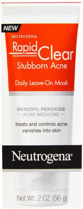 Neutrogena, Rapid Clear, Stubborn Acne, Daily Leave-On Mask, 2 oz (56 g) ,الصحة، حب الشباب، نوع البشرة حب الشباب المعرضة الجلد، الجمال، أقنعة الوجه