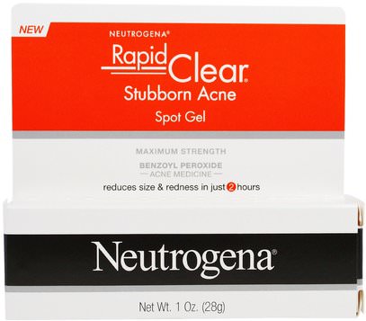 Neutrogena, Rapid Clear, Stubborn Acne Spot Gel, Maximum Strength, 1 oz (28 g) ,الصحة، نيوتروجينا حب الشباب