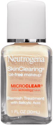 Neutrogena, SkinClearing Oil-Free Makeup, Classic Ivory 10, 1 fl oz (30 ml) ,نيوتروجينا حب الشباب، العناية بالوجه