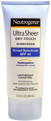 Neutrogena, Ultra Sheer Dry-Touch Suncreen, SPF 45, 3.0 fl oz (88 mL) ,حمام، الجمال، واقية من الشمس، سف 30-45، العناية بالوجه