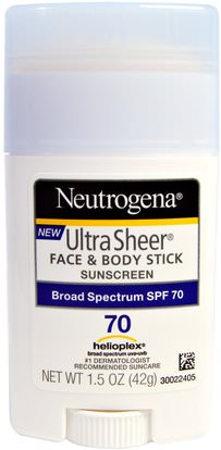 Neutrogena, Ultra Sheer Face & Body Stick, Sunscreen, SPF 70, 1.5 oz (42 g) ,حمام، الجمال، واقية من الشمس، سف 50-75
