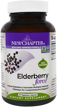 New Chapter, Elderberry Force, 30 Veggie Caps ,الصحة، الإنفلونزا الباردة والفيروسية، إلديربيري (سامبوكوس)