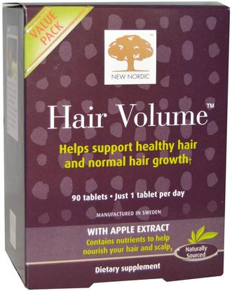 New Nordic US Inc, Hair Volume With Apple Extract, 90 Tablets ,الصحة، المرأة، مكملات الشعر، مكملات الأظافر، مكملات الجلد