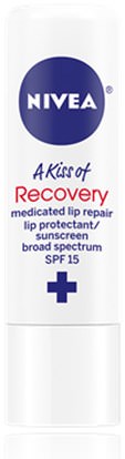 Nivea, A Kiss of Recovery, Medicated Lip Repair, SPF 15, 0.17 oz (4.8 g) ,حمام، الجمال، العناية الشفاه، شفة الشمس