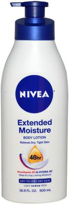 Nivea, Extended Moisture, Body Lotion, Dry to Very Dry Skin, 16.9 fl oz (500 ml) ,حمام، الجمال، غسول الجسم
