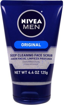 Nivea, Men, Deep Cleaning Face Scrub, Original, 4.4 oz (125 g) ,الجمال، رجل العناية بالبشرة، العناية بالوجه، منظفات الوجه