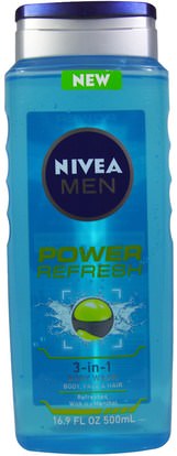 Nivea, Men, 3-in-1 Body Wash, Power Refresh, 16.9 fl oz (500 ml) ,حمام، الجمال، هلام الاستحمام، رجل العناية الشخصية