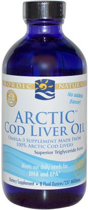 Nordic Naturals, Arctic Cod Liver Oil, 8 fl oz (237 ml) ,المكملات الغذائية، إيفا أوميجا 3 6 9 (إيبا دا)، زيت كبد سمك القد، كبد سمك القد كبد النفط