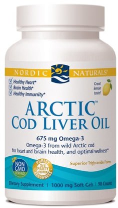 Nordic Naturals, Arctic Cod Liver Oil, Lemon, 1000 mg, 90 Soft Gels ,Herb-sa
