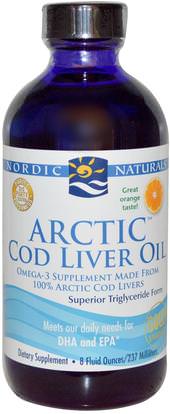 Nordic Naturals, Arctic Cod Liver Oil, Orange, 8 fl oz (237 ml) ,المكملات الغذائية، إيفا أوميجا 3 6 9 (إيبا دا)، زيت كبد سمك القد، كبد سمك القد كبد النفط