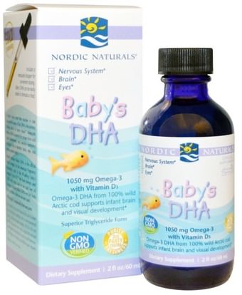 Nordic Naturals, Babys DHA, with Vitamin D3, 2 fl oz (60 ml) ,الفيتامينات، فيتامين d3، ملاحق الأطفال