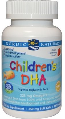 Nordic Naturals, Childrens DHA, Strawberry, 250 mg, 180 Soft Gels ,صحة الأطفال، مكملات الأطفال