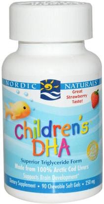 Nordic Naturals, Childrens DHA, Strawberry, 250 mg, 90 Chewable Soft Gels ,صحة الأطفال، مكملات الأطفال
