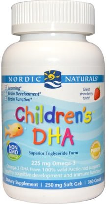 Nordic Naturals, Childrens DHA, Strawberry, 360 Soft Gels ,صحة الأطفال، مكملات الأطفال
