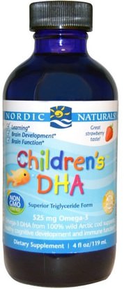 Nordic Naturals, Childrens DHA, Strawberry, 4 fl oz (119 mL) ,صحة الأطفال، مكملات الأطفال