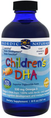 Nordic Naturals, Childrens DHA, Strawberry, 8 fl oz (237 ml) ,صحة الأطفال، مكملات الأطفال