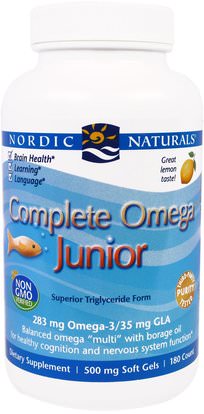 Nordic Naturals, Complete Omega Junior, Lemon, 500 mg, 180 Soft Gels ,صحة الأطفال، مكملات الأطفال
