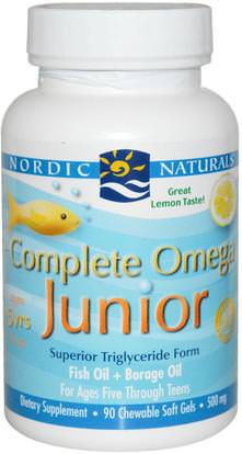 Nordic Naturals, Complete Omega Junior, Lemon, 500 mg, 90 Chewable Soft Gels ,صحة الأطفال، مكملات الأطفال
