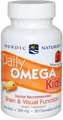 Nordic Naturals, Daily Omega Kids, Natural Fruit Flavor, 500 mg, 30 Chewable Soft Gels ,صحة الأطفال، مكملات الأطفال