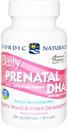 Nordic Naturals, Daily Prenatal DHA, 500 mg, 60 Soft Gels ,الصحة، الحمل