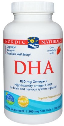 Nordic Naturals, DHA, Strawberry, 500 mg, 180 Soft Gels ,Herb-sa