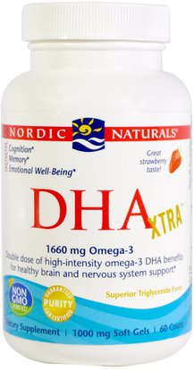 Nordic Naturals, DHA Xtra, Strawberry, 1000 mg, 60 Soft Gels ,Herb-sa