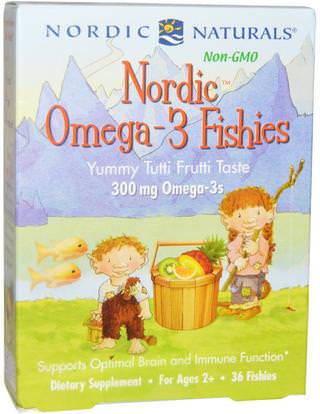 Nordic Naturals, Nordic Omega-3 Fishies, Yummy Tutti Frutti Taste, 300 mg, 36 Fishies ,Herb-sa