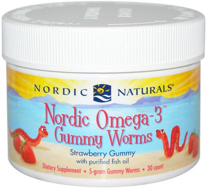 Nordic Naturals, Nordic Omega-3 Gummy Worms, Strawberry Gummy, 30 Count ,Herb-sa