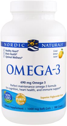 Nordic Naturals, Omega-3, Lemon, 1,000 mg, 180 Soft Gels ,Herb-sa