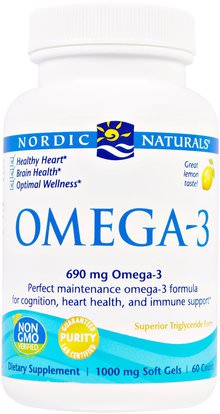 Nordic Naturals, Omega-3, Lemon, 1,000 mg, 60 Soft Gels ,Herb-sa