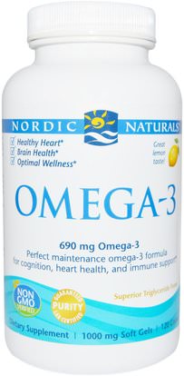 Nordic Naturals, Omega-3, Lemon, 690 mg, 120 Soft Gels ,Herb-sa