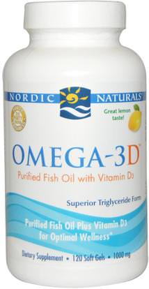 Nordic Naturals, Omega-3D, Lemon, 1000 mg, 120 Soft Gels ,الفيتامينات، فيتامين d3
