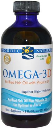 Nordic Naturals, Omega-3D, Purified Fish Oil with Vitamin D3, Lemon, 8 fl oz (237 ml) ,الفيتامينات، فيتامين d3، فيتامين d3 السائل