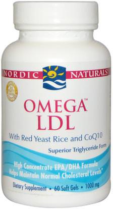 Nordic Naturals, Omega LDL, with Red Yeast Rice and CoQ10, 1000 mg, 60 Soft Gels ,المكملات الغذائية، أنزيم q10، الأرز الخميرة الحمراء
