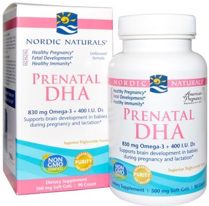 Nordic Naturals, Prenatal DHA, 500 mg, 90 Soft Gels ,الصحة، الحمل