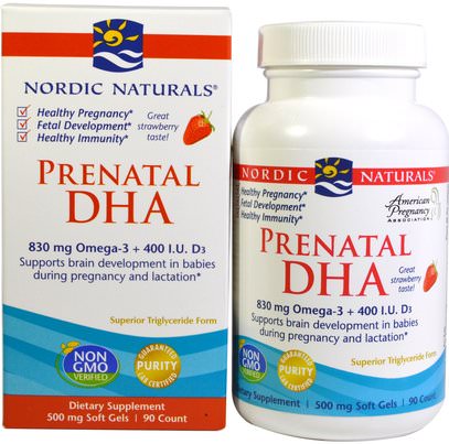 Nordic Naturals, Prenatal DHA, Strawberry, 500 mg, 90 Soft Gels ,الصحة، الحمل