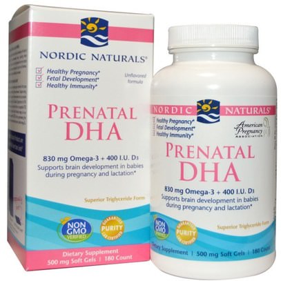 Nordic Naturals, Prenatal DHA, Unflavored Formula, 500 mg, 180 Soft Gels ,والصحة، والمرأة، والحمل