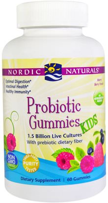 Nordic Naturals, Probiotic Gummies, Kids, Merry Berry Punch, 60 Gummies ,المكملات الغذائية، البروبيوتيك، الأطفال البروبيوتيك