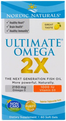 Nordic Naturals, Ultimate Omega 2X, Lemon, 60 Soft Gels ,المكملات الغذائية، إيفا أوميجا 3 6 9 (إيبا دا)، زيت السمك
