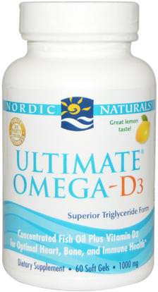 Nordic Naturals, Ultimate Omega-D3, Lemon, 1000 mg, 60 Soft Gels ,الفيتامينات، فيتامين d3