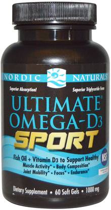 Nordic Naturals, Ultimate Omega-D3 Sport, 1000 mg, 60 Soft Gels ,الفيتامينات، فيتامين d3