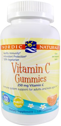 Nordic Naturals, Vitamin C Gummies, Tangerine, 250 mg, 120 Gummies ,الفيتامينات، فيتامين ج، فيتامين ج غوميز