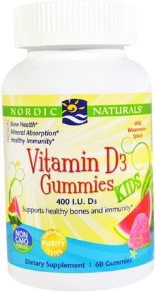 Nordic Naturals, Vitamin D3 Gummies Kids, 400 I.U., 60 Gummies ,الفيتامينات، فيتامين d3، فيتامين د غوميز