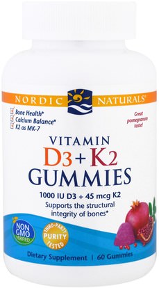Nordic Naturals, Vitamin D3 + K2 Gummies, Pomegranate, 60 Gummies ,الفيتامينات، فيتامين d3