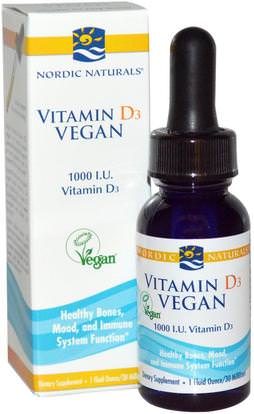 Nordic Naturals, Vitamin D3, Vegan, 1000 IU, 1 fl oz (30 ml) ,الفيتامينات، فيتامين d3، فيتامين d3 السائل