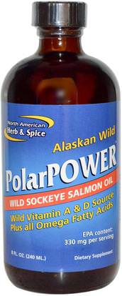 North American Herb & Spice Co., Alaskan Wild PolarPower, Wild Sockeye Salmon Oil, 8 fl oz (240 ml) ,المكملات الغذائية، إيفا أوميجا 3 6 9 (إيبا دا)، زيت السلمون