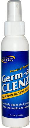 North American Herb & Spice Co., Germ-a Clenz, All Purpose Natural Spray, 4 fl oz (120 ml) ,المنزل، المنظفات المنزلية، وأدوات المطبخ، وإنتاج غسل المواد الغذائية