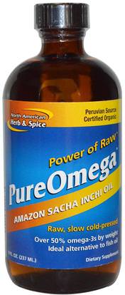 North American Herb & Spice Co., PureOmega, Amazon Sacha Inchi Oil, 8 fl oz (237 ml) ,المكملات الغذائية، ايفا اوميجا 3 6 9 (إيبا دا)