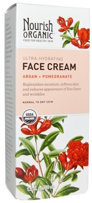 Nourish Organic, Face Cream, Argan + Pomegranate, 1.7 fl oz (50 ml) ,والجمال، العناية بالوجه، نوع الجلد العادي لتجف الجلد، حمام، أرغان العناية بالوجه